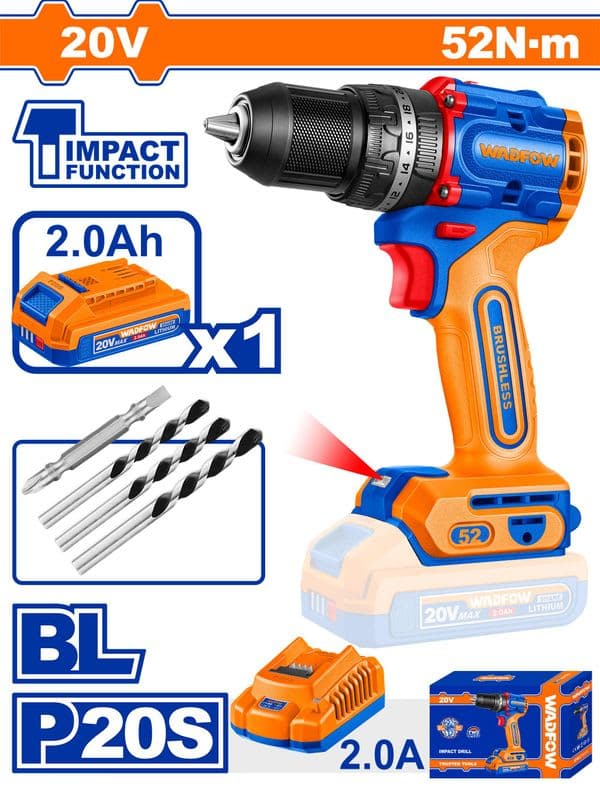 TALADRO DE IMPACTO INALÁMBRICO COMPACTO SIN ESCOBILLAS WADFOW