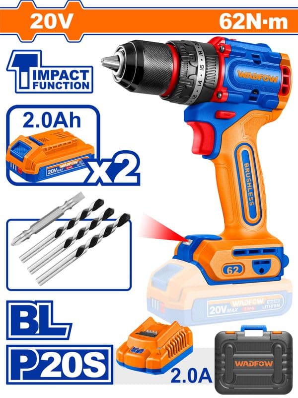TALADRO DE IMPACTO INALÁMBRICO COMPACTO SIN ESCOBILLAS WADFOW