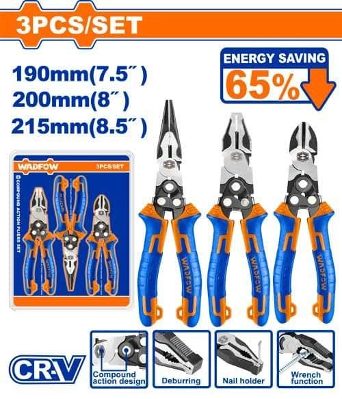 JUEGO DE ALICATES DE ACCIÓN COMPUESTA 3 PIEZAS